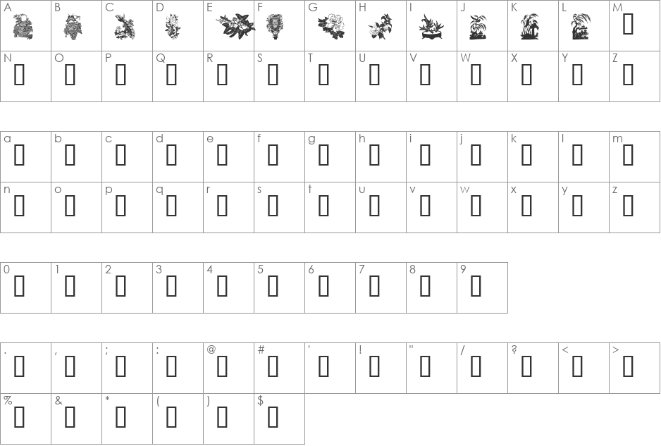 Floral 2 font character map preview