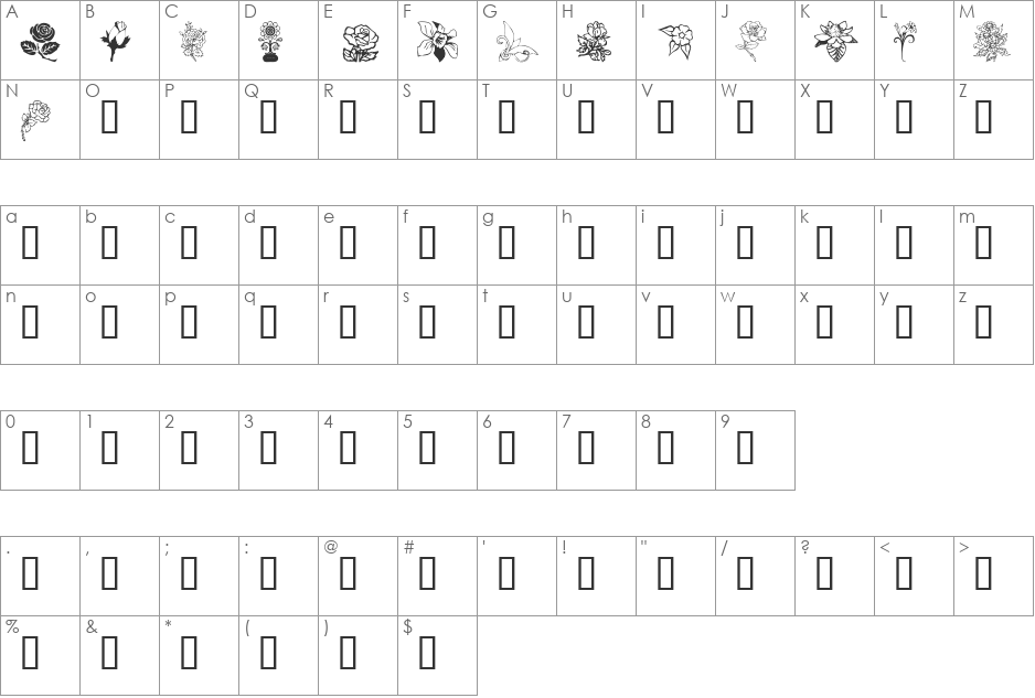 Floral Design font character map preview