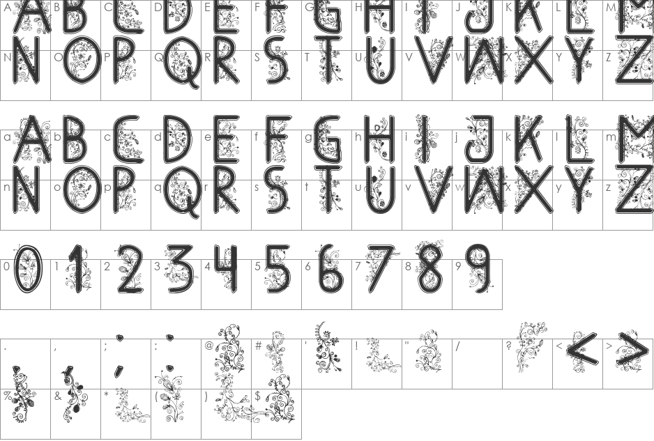 floral flower font character map preview