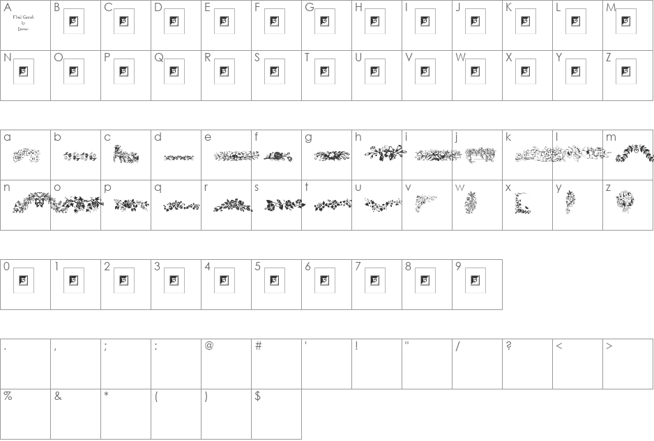 Floral Garnish font character map preview