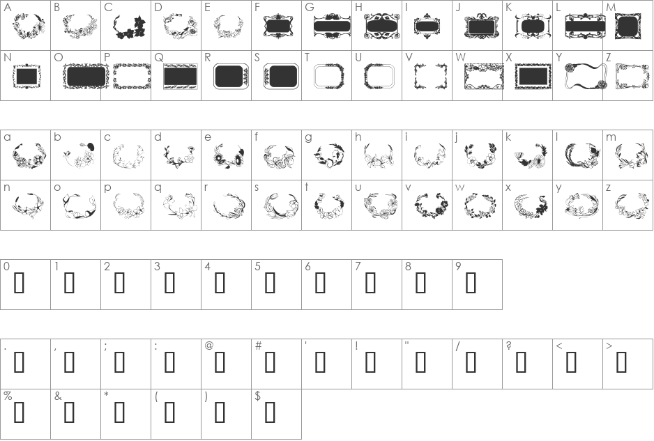 Floral Settings font character map preview