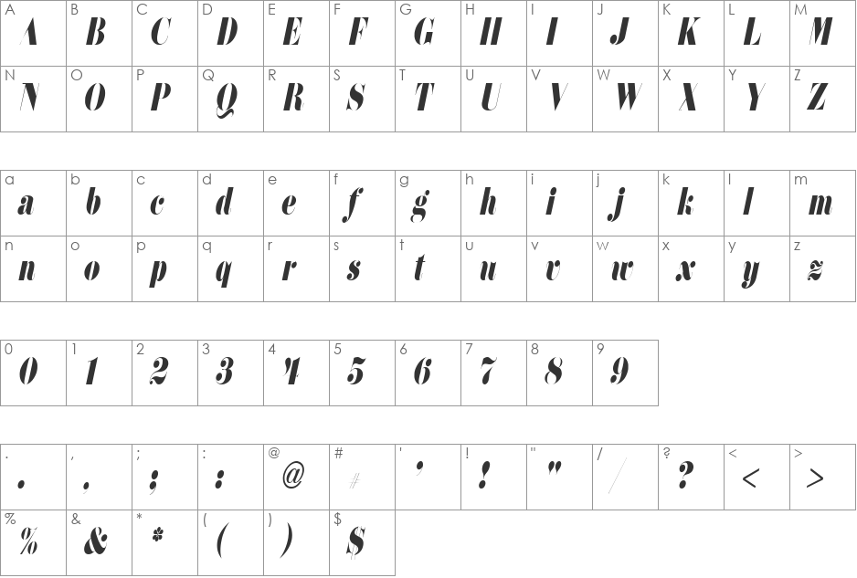 Floral-Condensed font character map preview