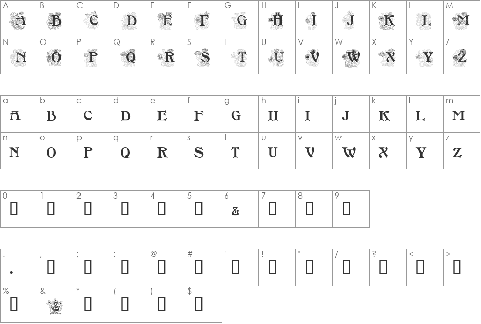 FloralCapsNouveau font character map preview