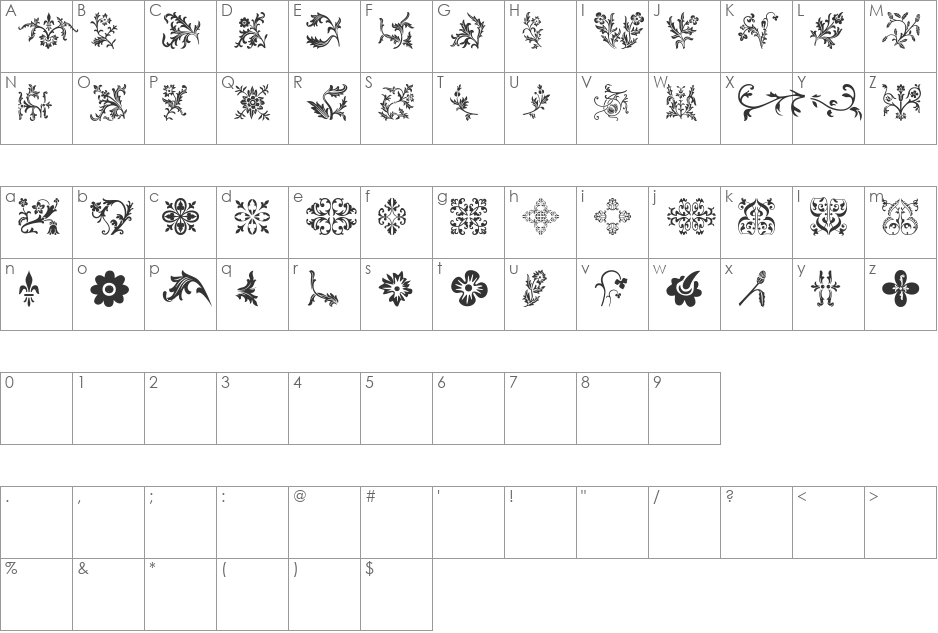Floralia font character map preview