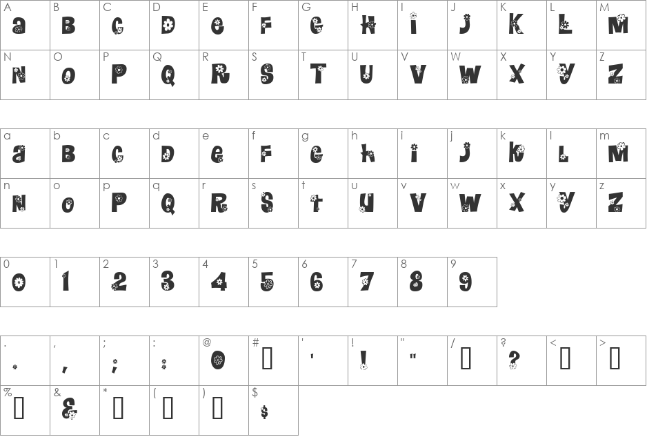 Floralies font character map preview