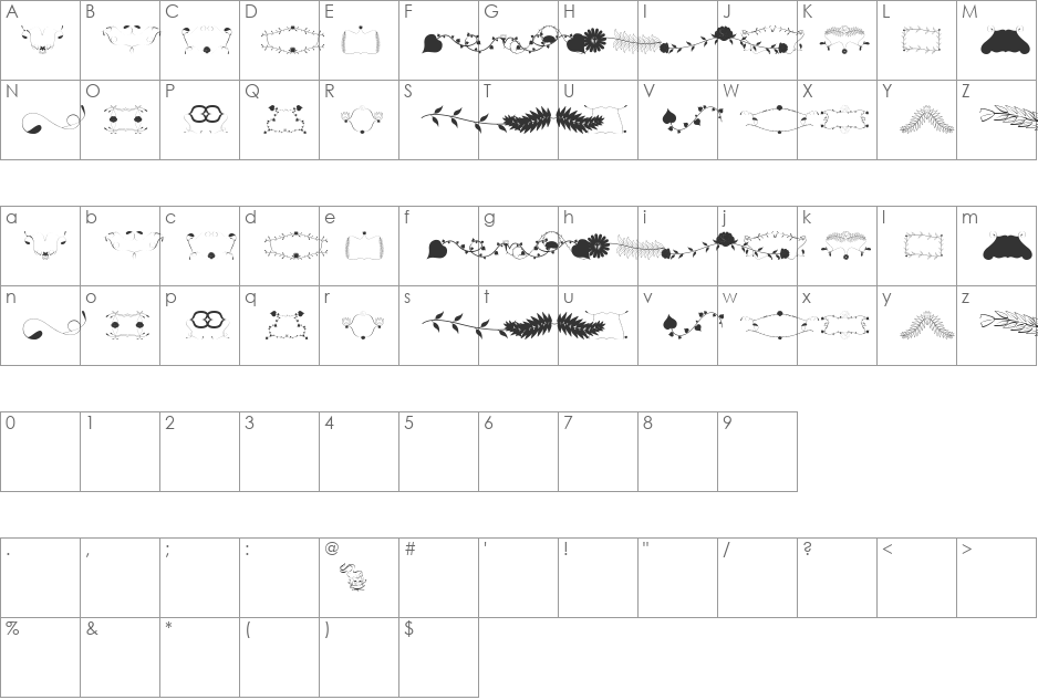 Florality font character map preview