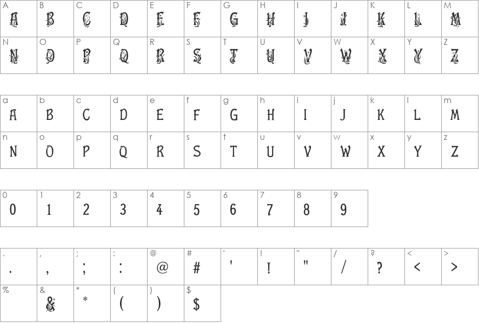 FloralLatin font character map preview