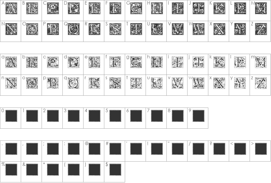 Florana_Initials font character map preview