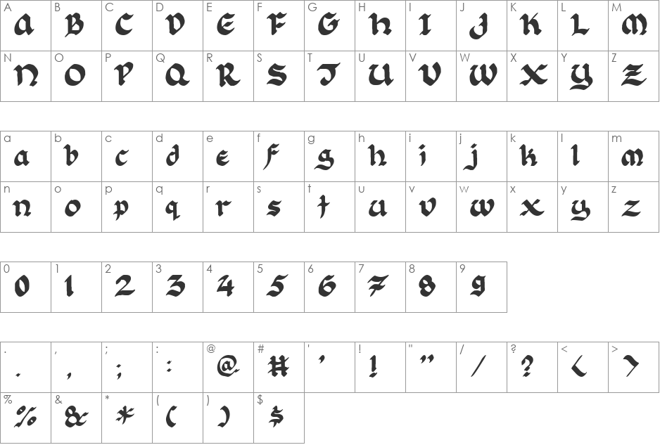 Florante at Laura font character map preview