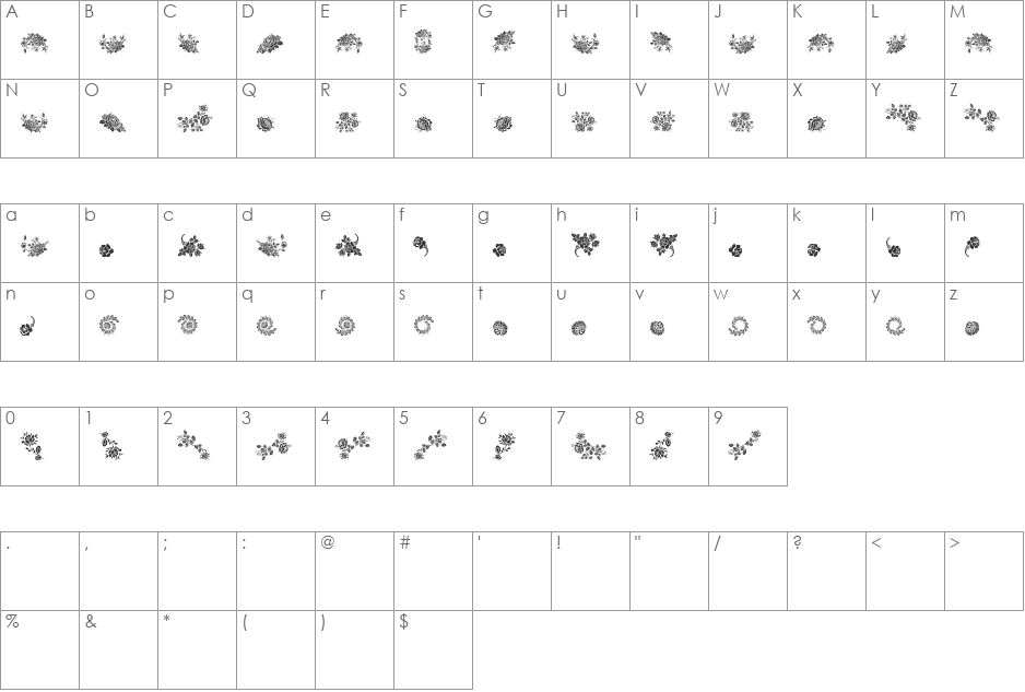 Floreale Two font character map preview