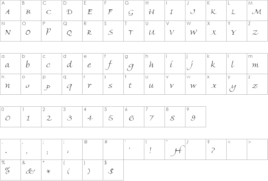 Florence-Light font character map preview