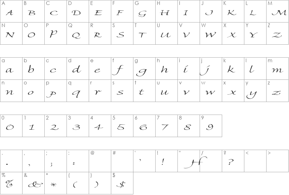 Florence-Light Ex font character map preview