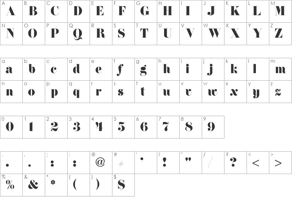 Florence-Normal font character map preview