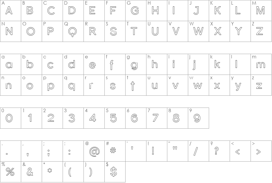 Florencesans Outline font character map preview