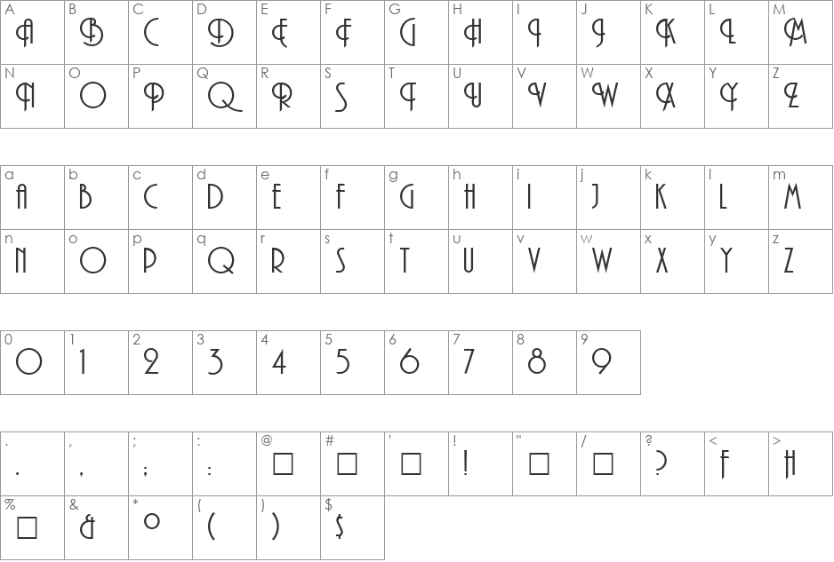 Andes font character map preview