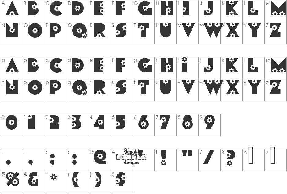 Flores font character map preview
