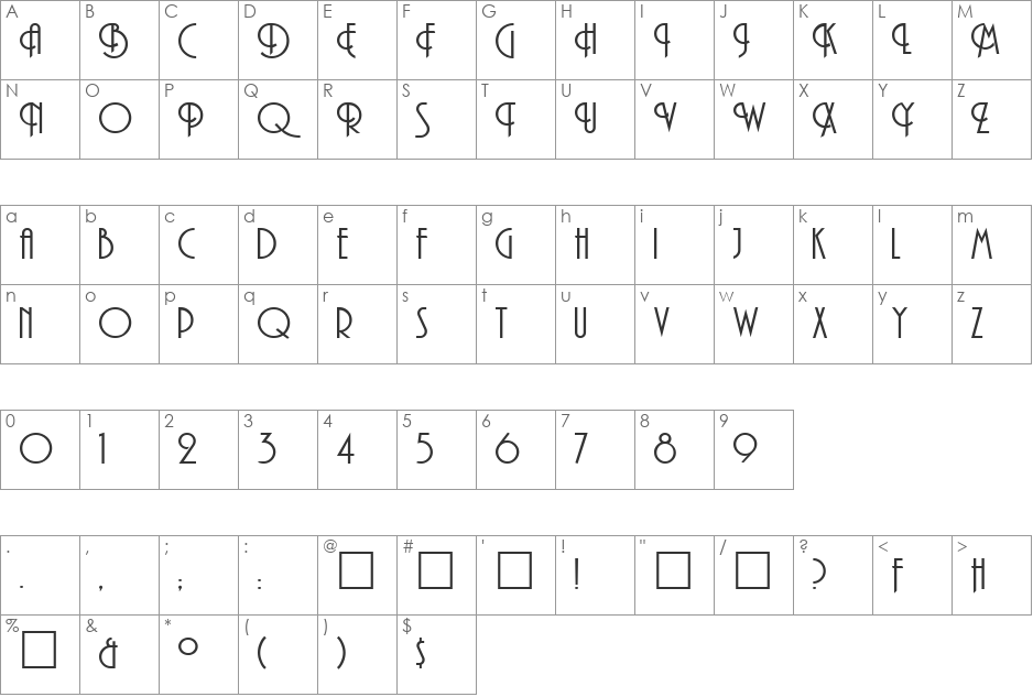 Andes1 font character map preview