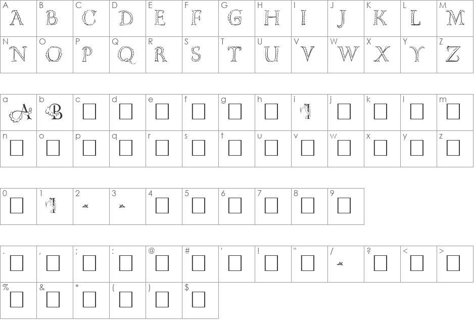 Floriated Capitals font character map preview