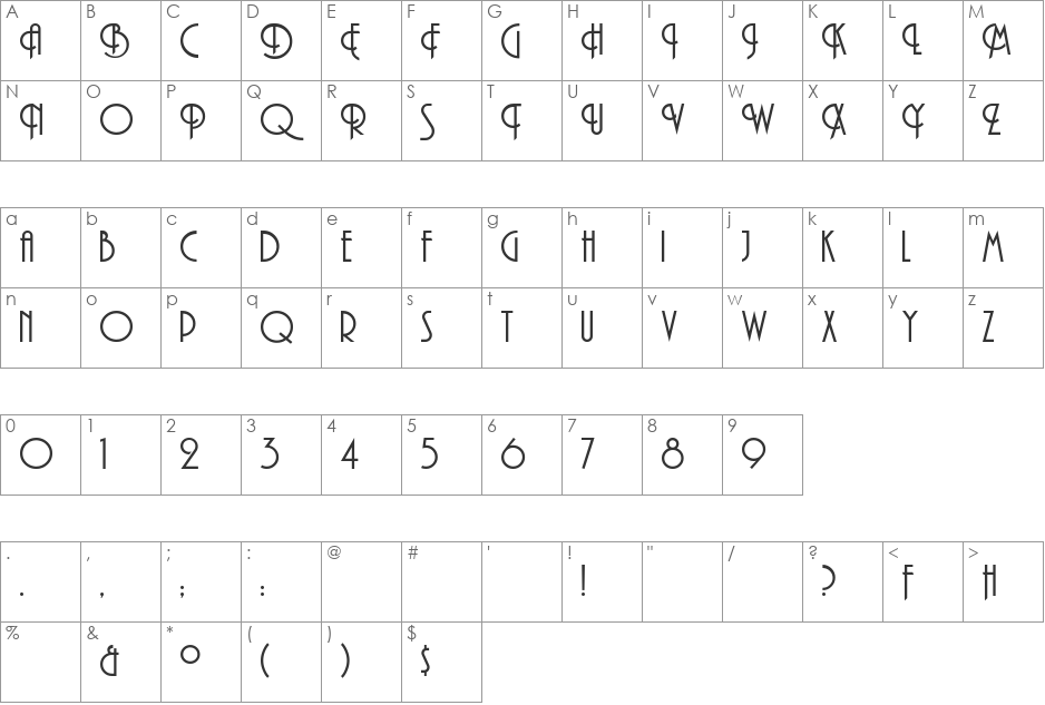 AndesitePlain font character map preview