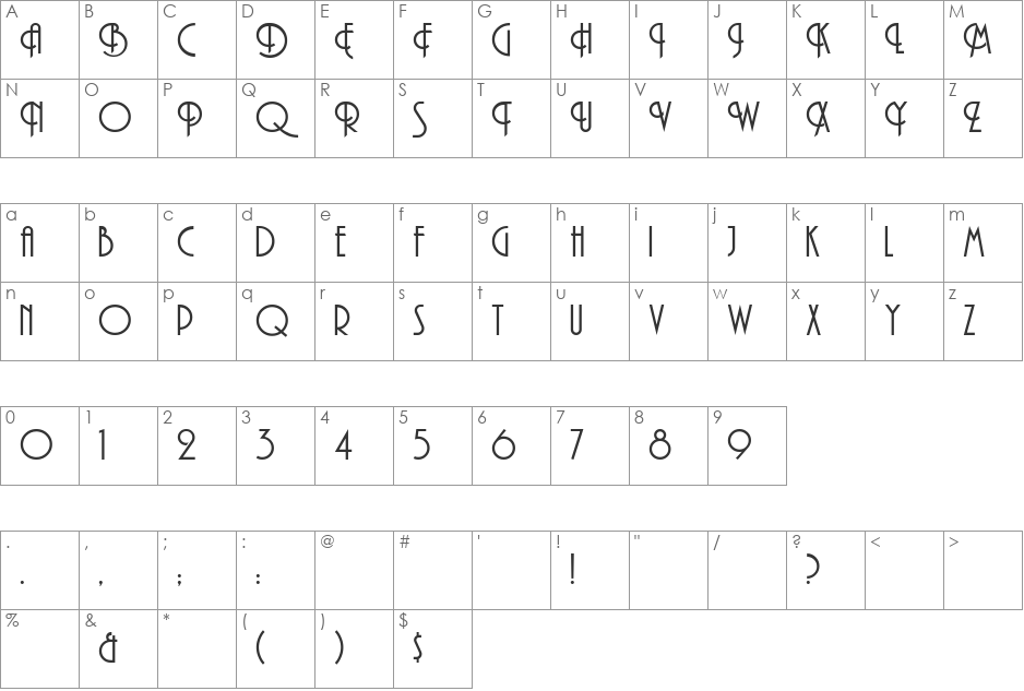 AndesitePlain font character map preview