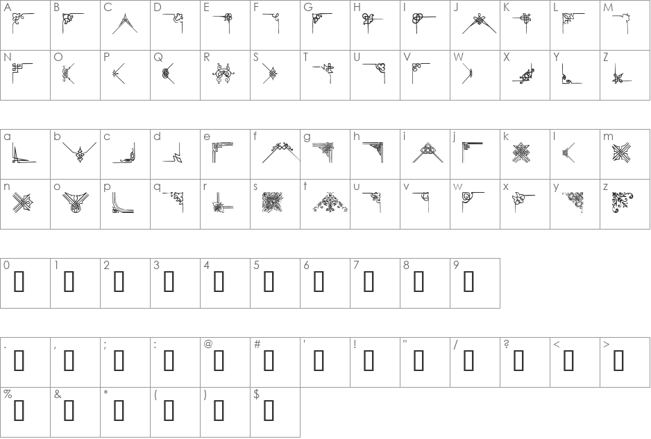 FloridVictorianOrnament font character map preview