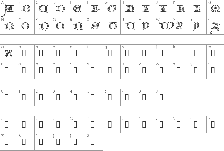 Florimel font character map preview