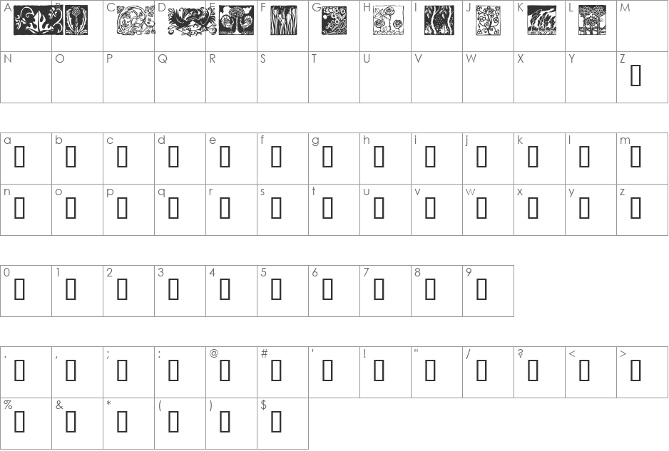 Florissant A font character map preview