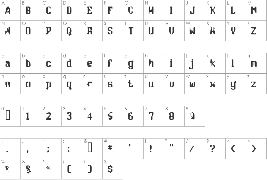 Flottig font character map preview