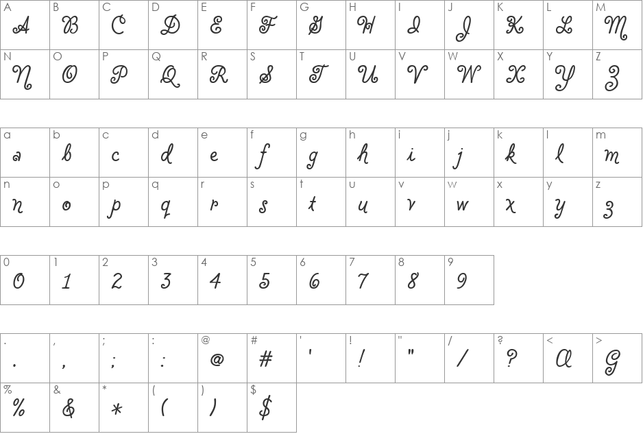 Flounder font character map preview