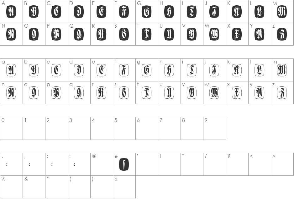 FlourishFraxCaps font character map preview