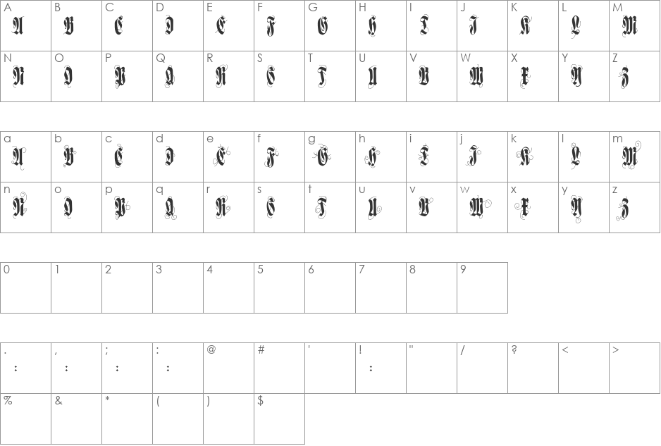 FlourishVersal font character map preview