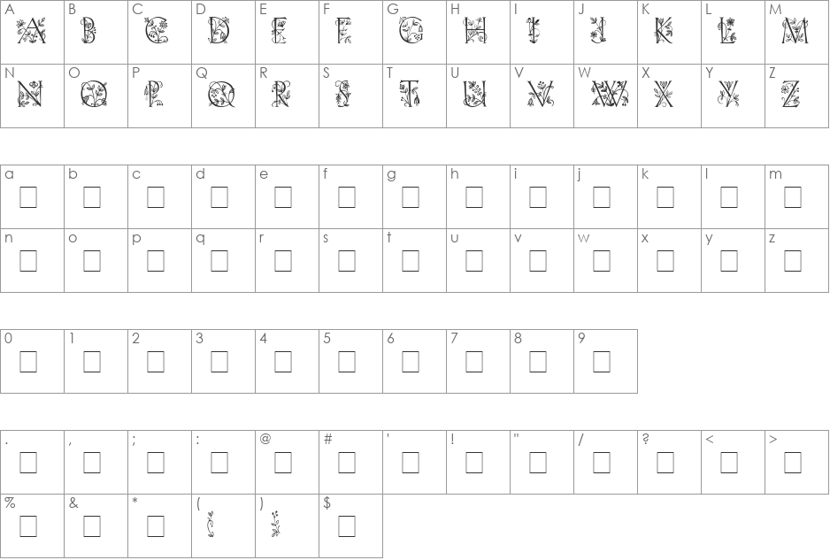 FLOWERED CAPS font character map preview