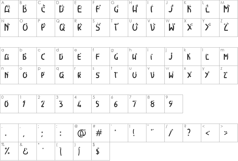 FlowerExplosion font character map preview