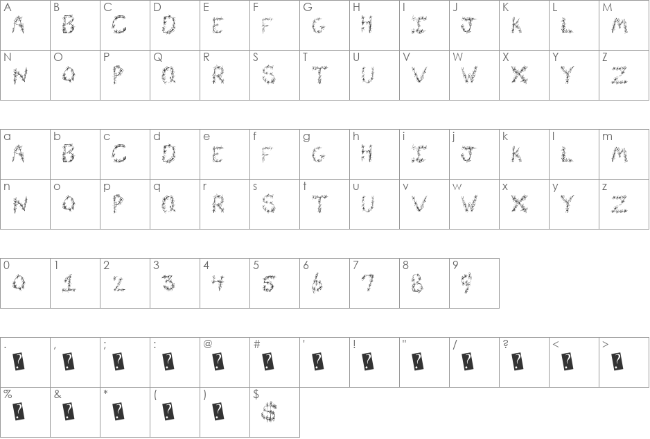 FlowerHeader font character map preview