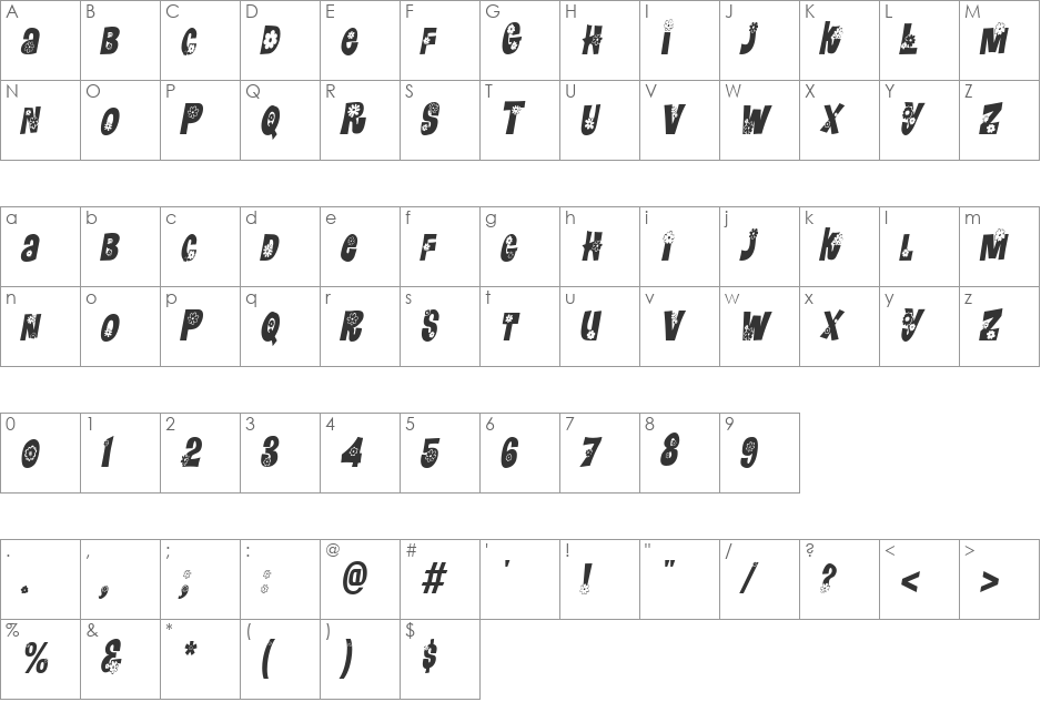 FlowerPowerCondensed font character map preview