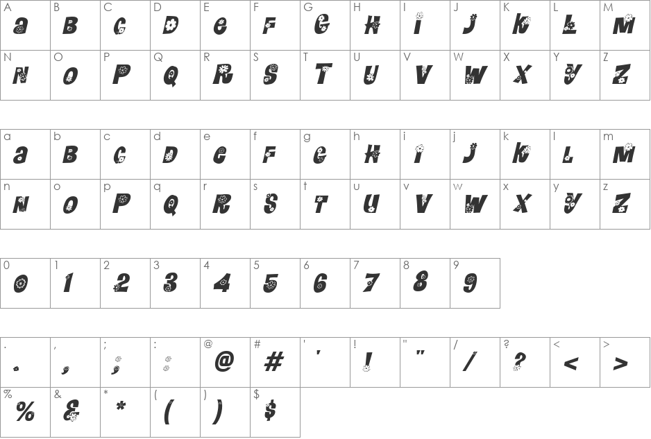 FlowerPowerExtended font character map preview