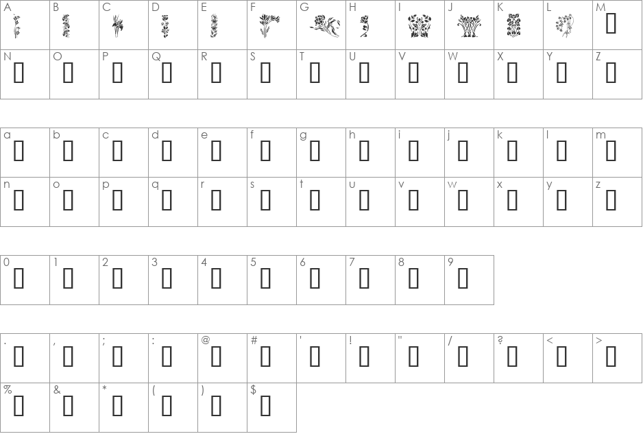 Flowers1 font character map preview