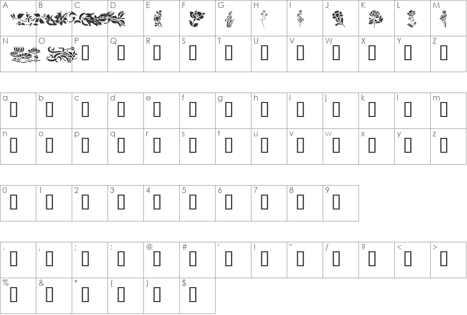 Flowers2 font character map preview