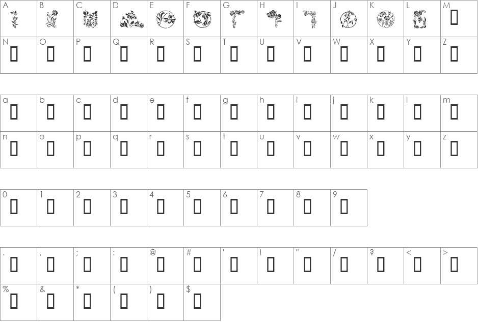 Flowers3 font character map preview