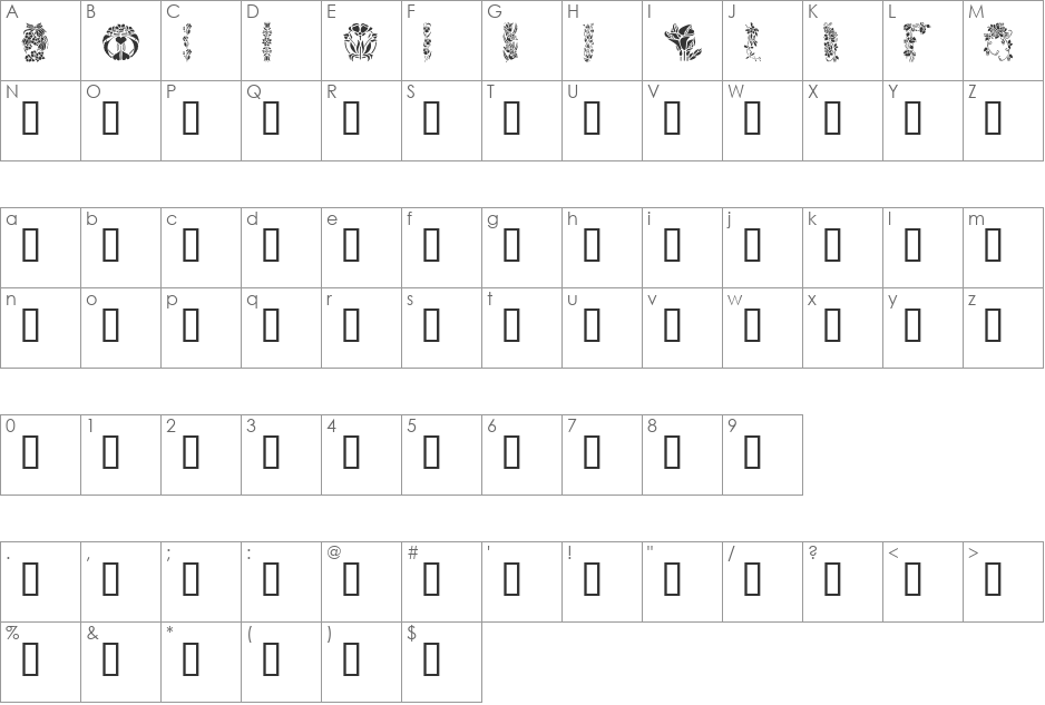 Flowers4 font character map preview