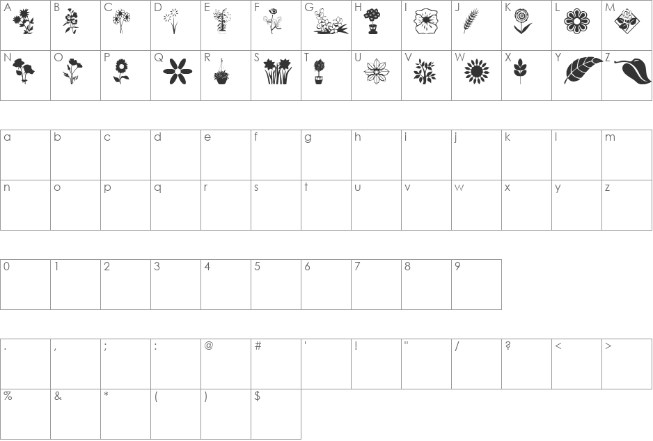 flowers_csp font character map preview