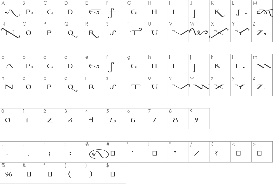 Flowery Text font character map preview