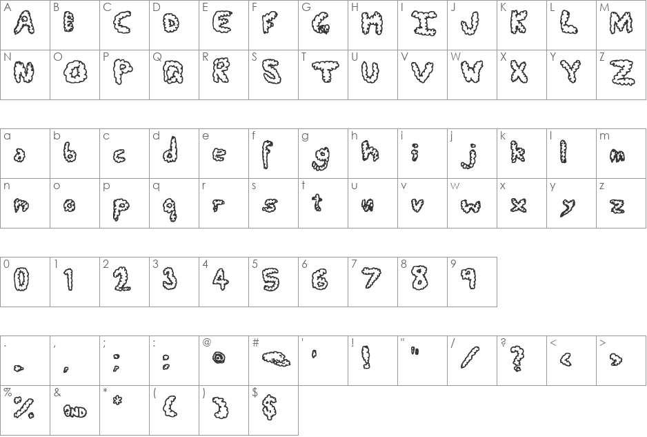 Fluffy Clouds font character map preview