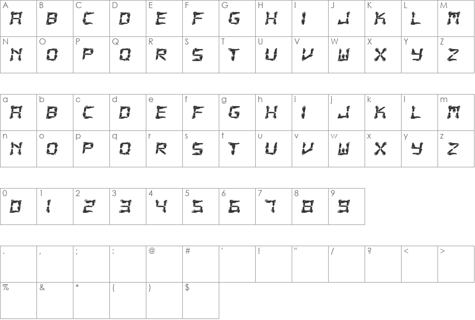 Fluid LCD font character map preview