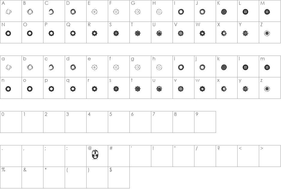 Fluid Spiral font character map preview