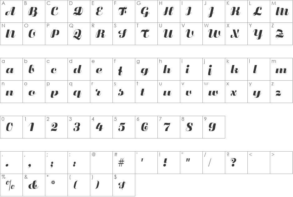 Fluidum CG Bold font character map preview