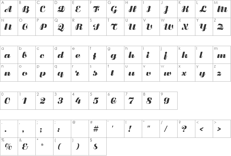 FluidumBold font character map preview