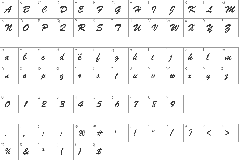 Flushing font character map preview