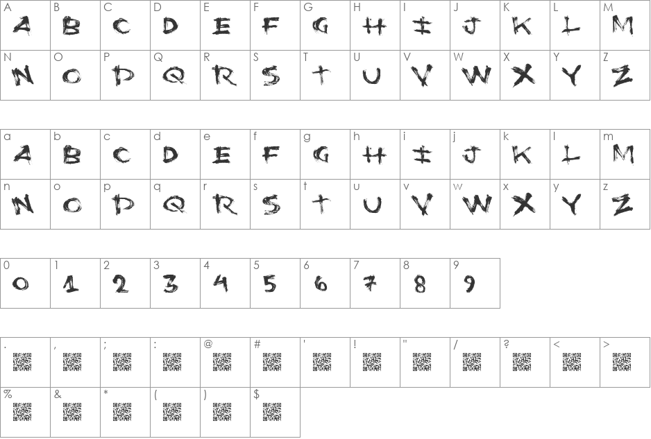 FluShots font character map preview