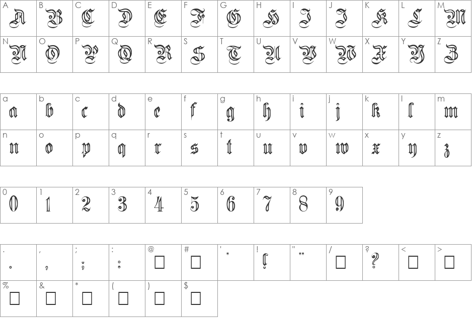 FlutedGermanica font character map preview